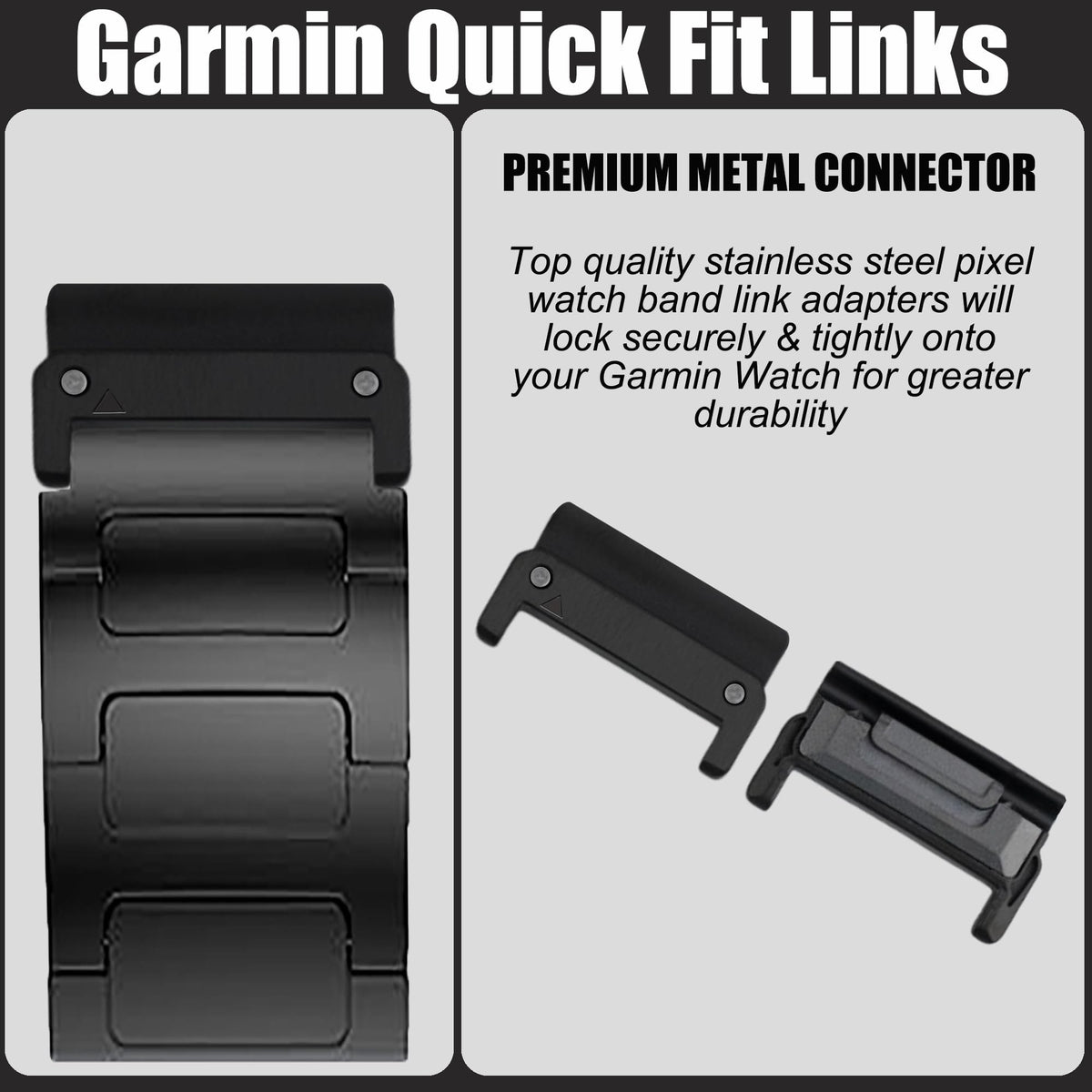 Lamshaw adapter installed on Garmin watch demonstrating stable strap attachment benefit