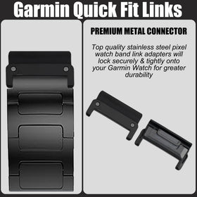 Lamshaw adapter installed on Garmin watch demonstrating stable strap attachment benefit
