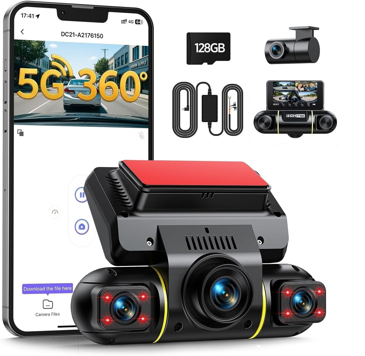 LAMTTO 360° front camera view for complete road footage and documentation.