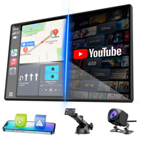LAMTTO 9-inch wireless CarPlay screen mounted in dashboard front view for a sleek upgrade