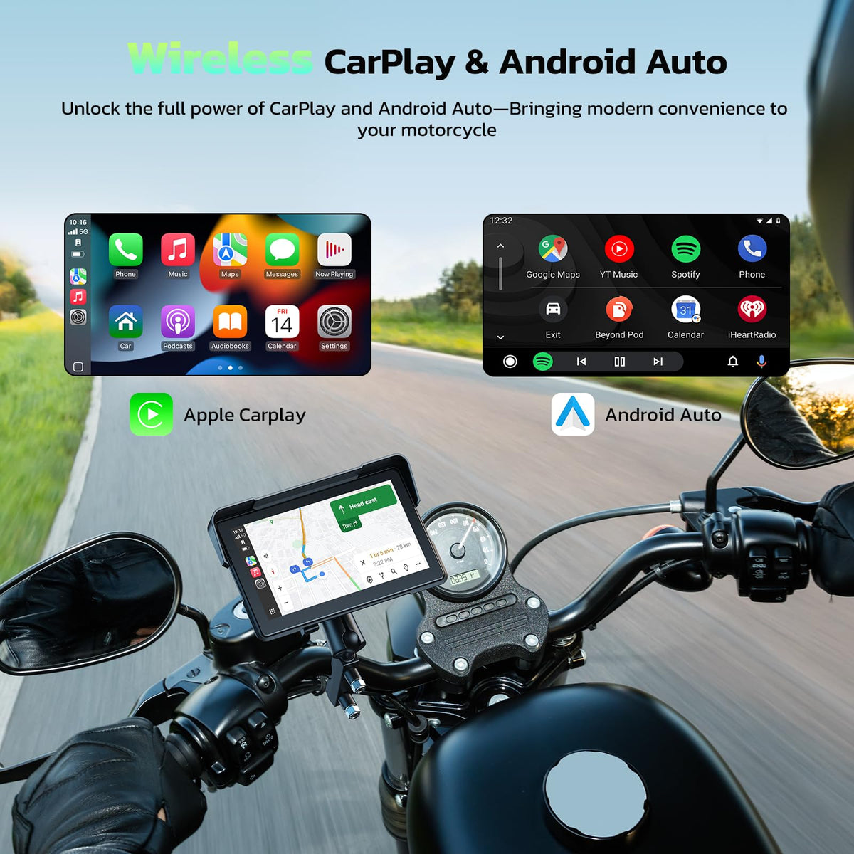 LAMTTO Apple CarPlay and Android Auto integration provides clear routes and music on the go