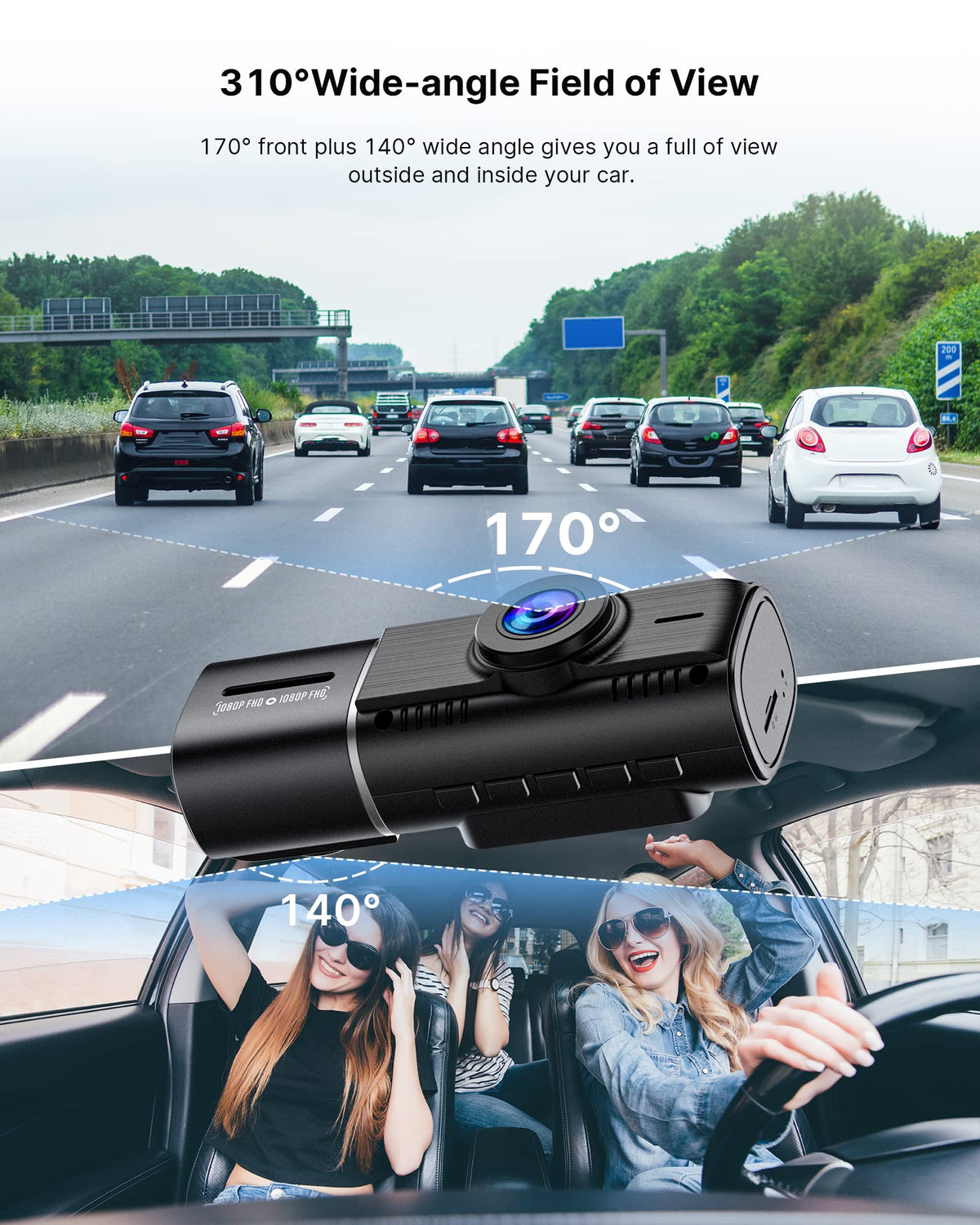 LAMTTO infrared night vision dash cam with four IR LEDs for night clarity