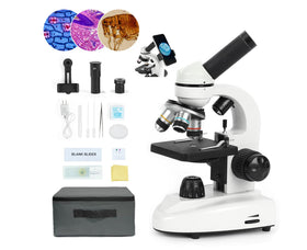 LaMulaAuto microscope on a stand for clear classroom demonstrations.