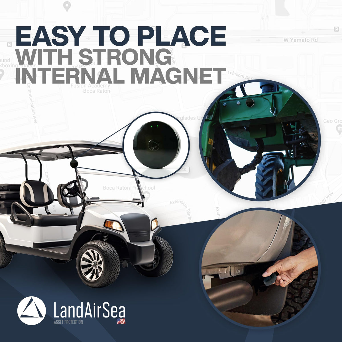 LandAirSea 54 on golf cart lifestyle image showing asset protection benefit