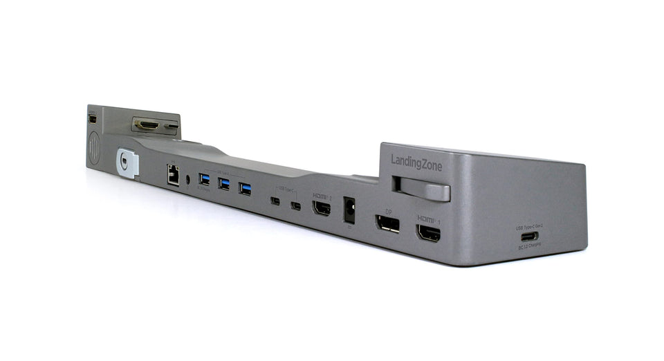LandingZone docking station front view for 14-inch MacBook Pro enables a tidy workspace.