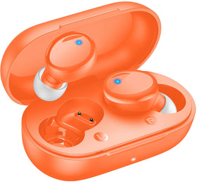 Lanteso orange earbuds in-ear fit ideal for workouts and daily listening.
