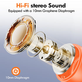 Lanteso orange earbuds deliver deep bass for immersive sound.