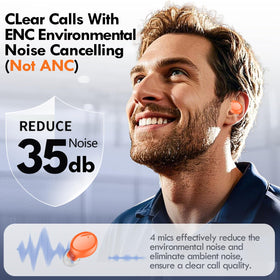 Lanteso orange ergonomic-fit earbuds designed for comfort during workouts.