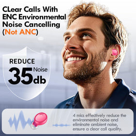 Lanteso hot pink earbuds Bluetooth 5.4 for fast connection during use.
