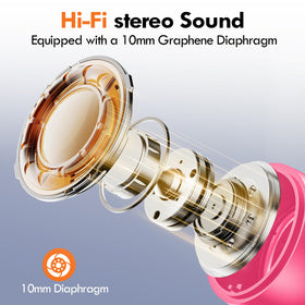 Lanteso hot pink earbuds charging case open for quick pairing.
