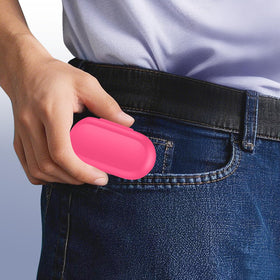 Lanteso hot pink earbuds enable clear calls with built-in mic.