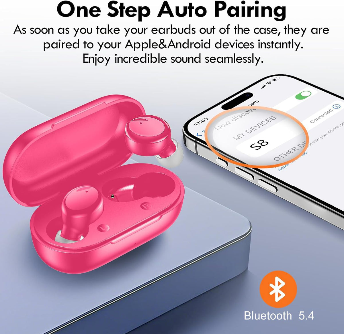 Lanteso hot pink earbuds 10mm driver highlights deep bass.
