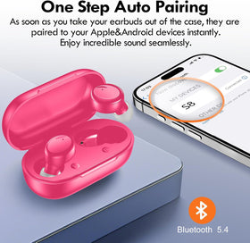 Lanteso hot pink earbuds 10mm driver highlights deep bass.