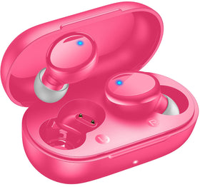 Lanteso hot pink earbuds front view for stylish daily listening.