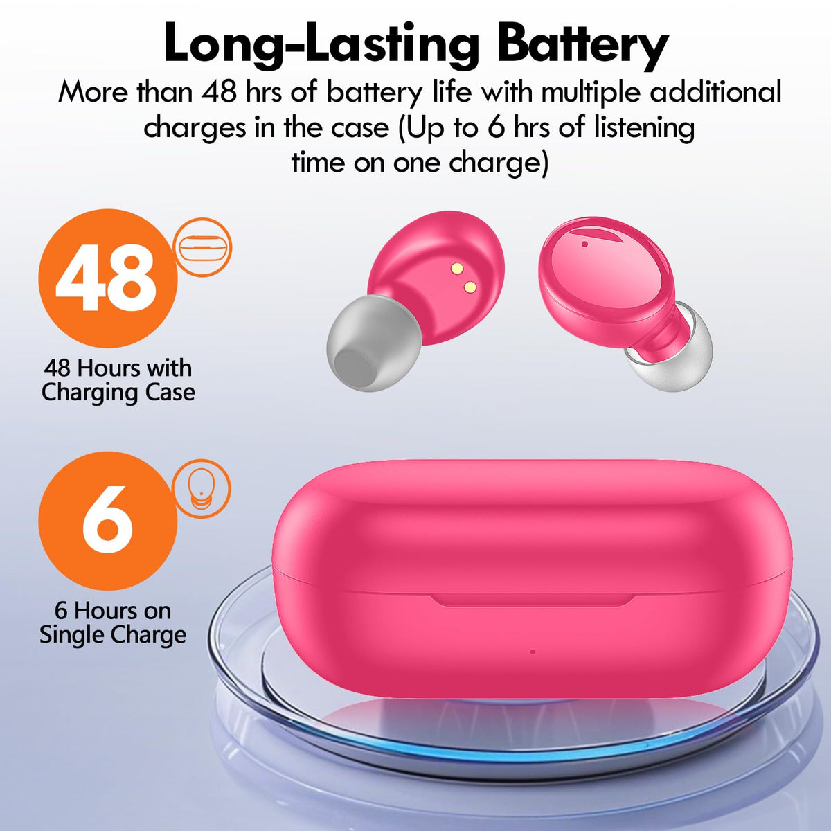 Lanteso hot pink earbuds in-ear fit ensures secure workouts.