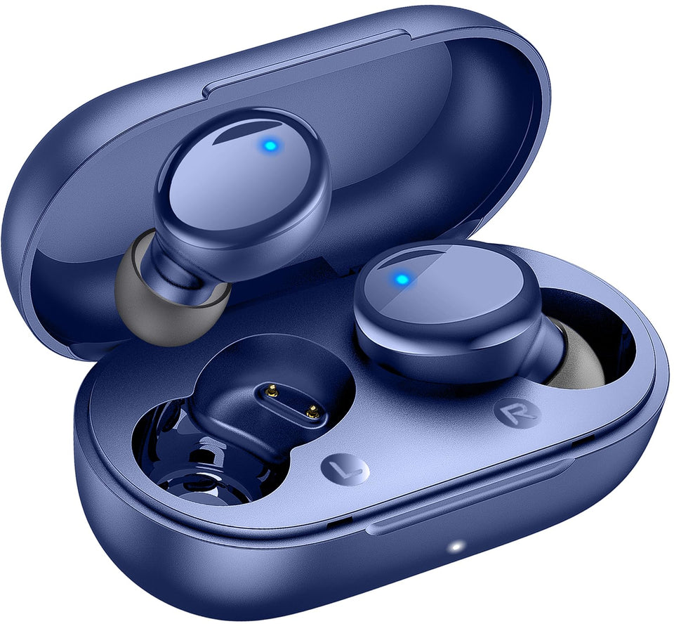 Lanteso true wireless earbuds in blue case for portable music on the go