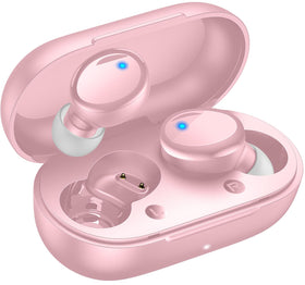 Lanteso true wireless earbuds with pink case offer portable style and immersive sound.