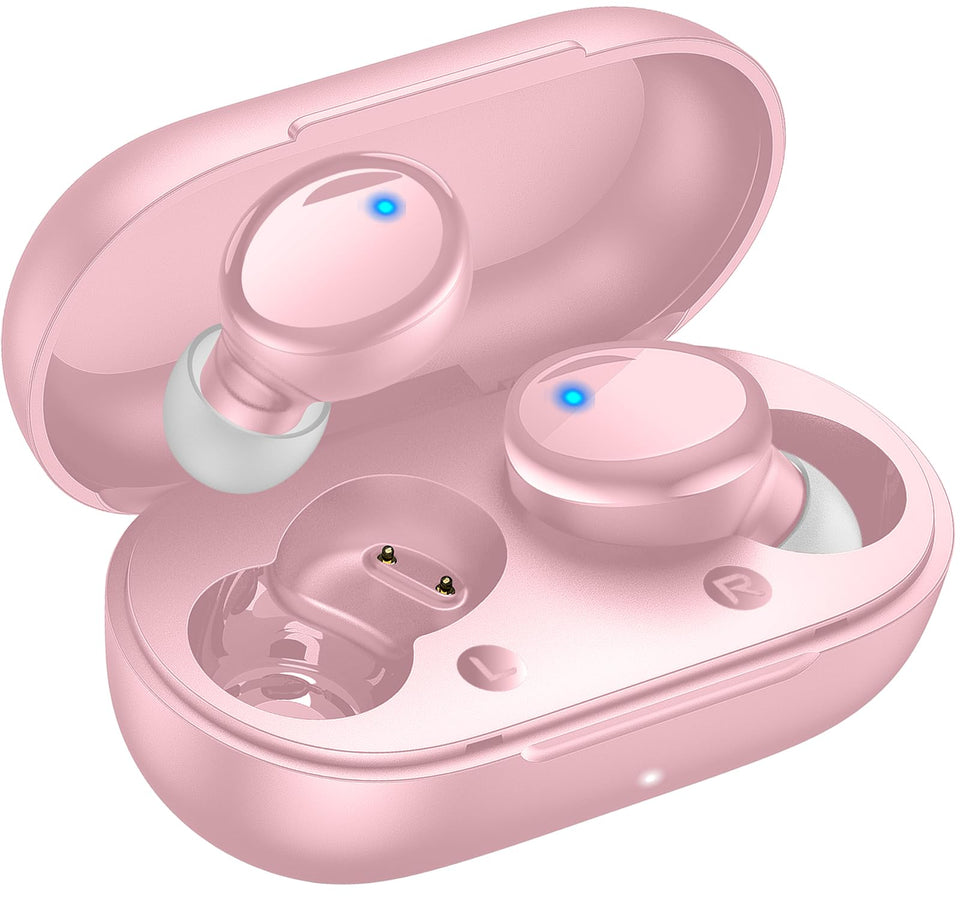 Lanteso true wireless earbuds with pink case offer portable style and immersive sound.