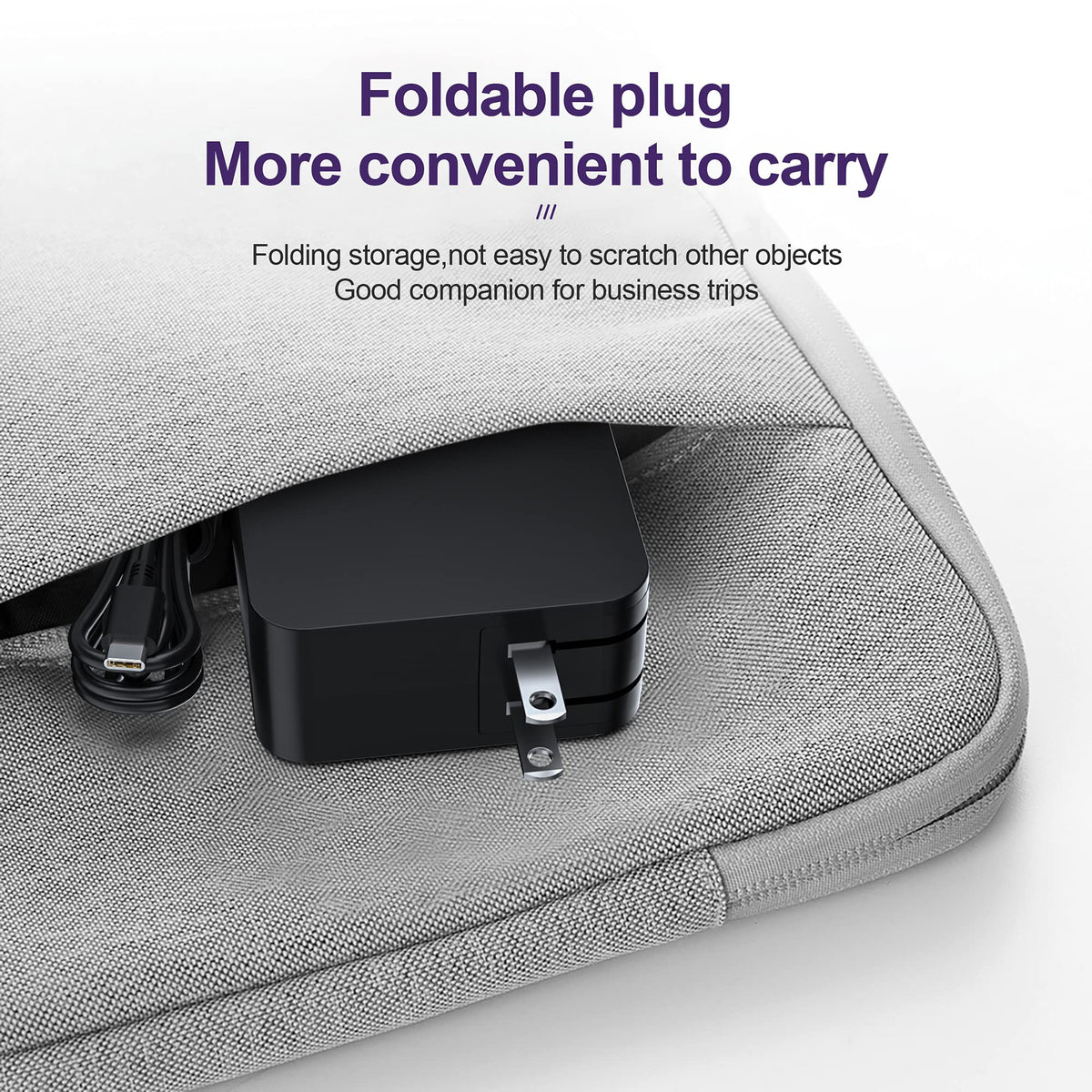 LAP POW USB-C 65W charger in a compact, bag-friendly design.