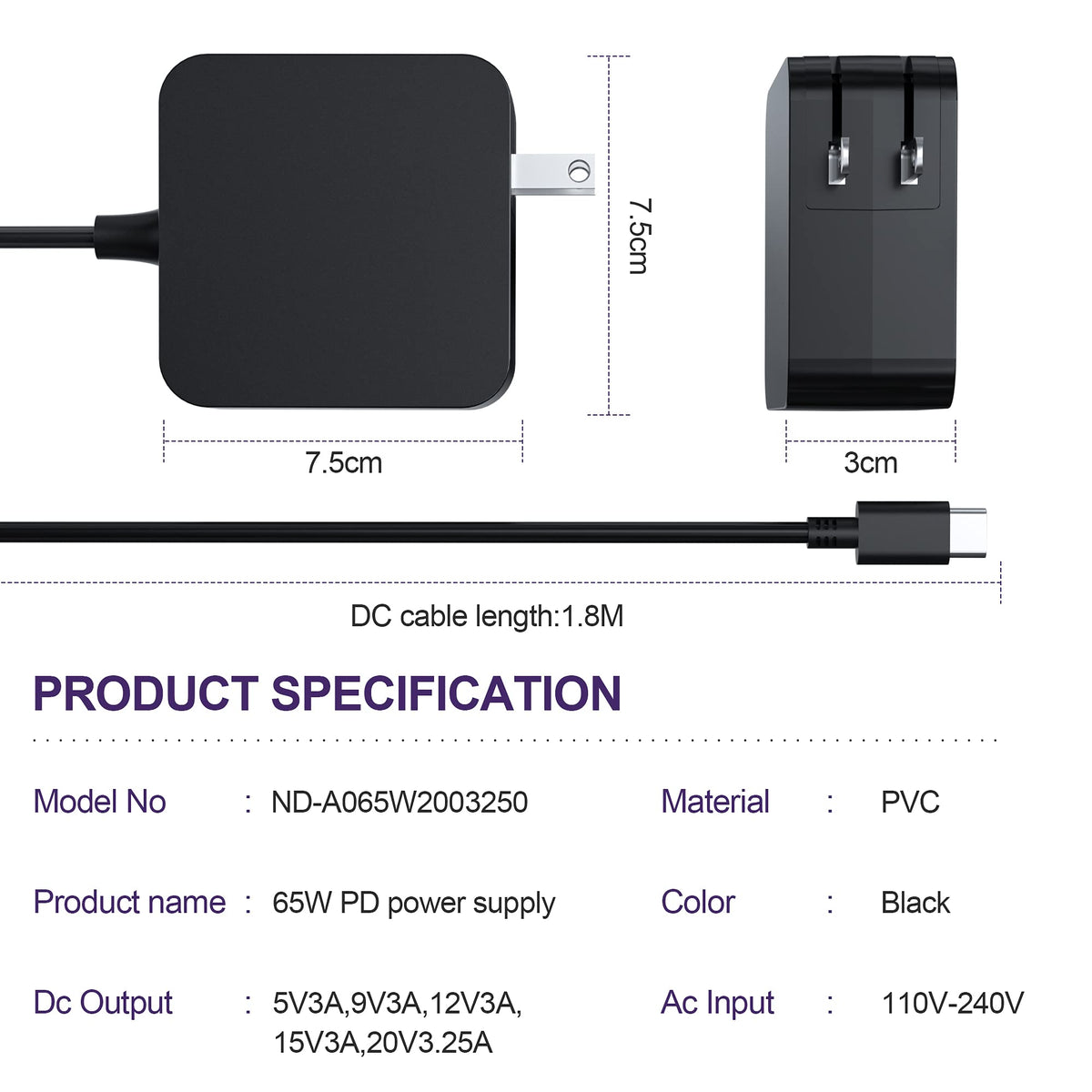 LAP POW USB-C 65W charger for Asus Transformer and ExpertBook series.