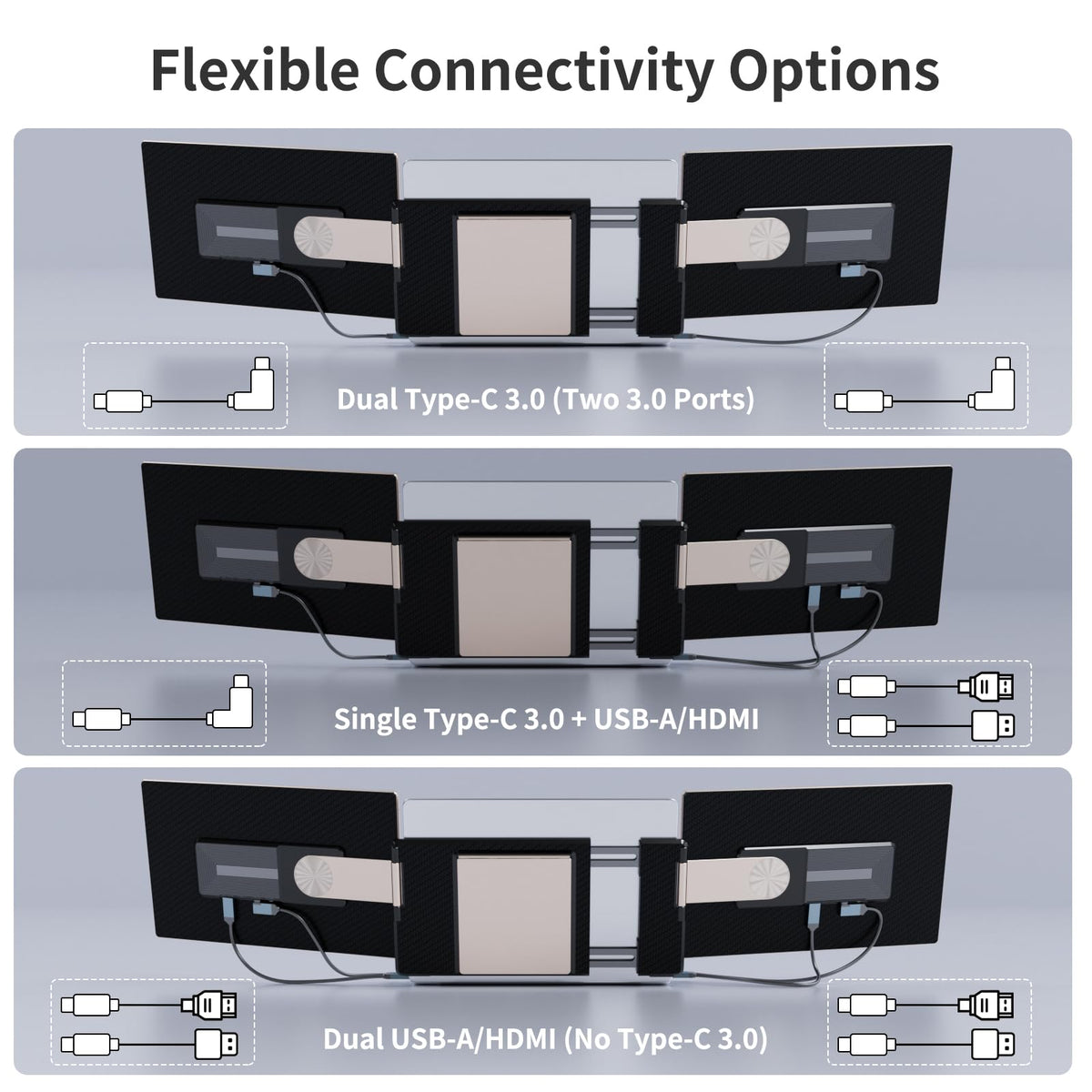Laptomo S6 dual-screen setup offers extended or mirrored views.