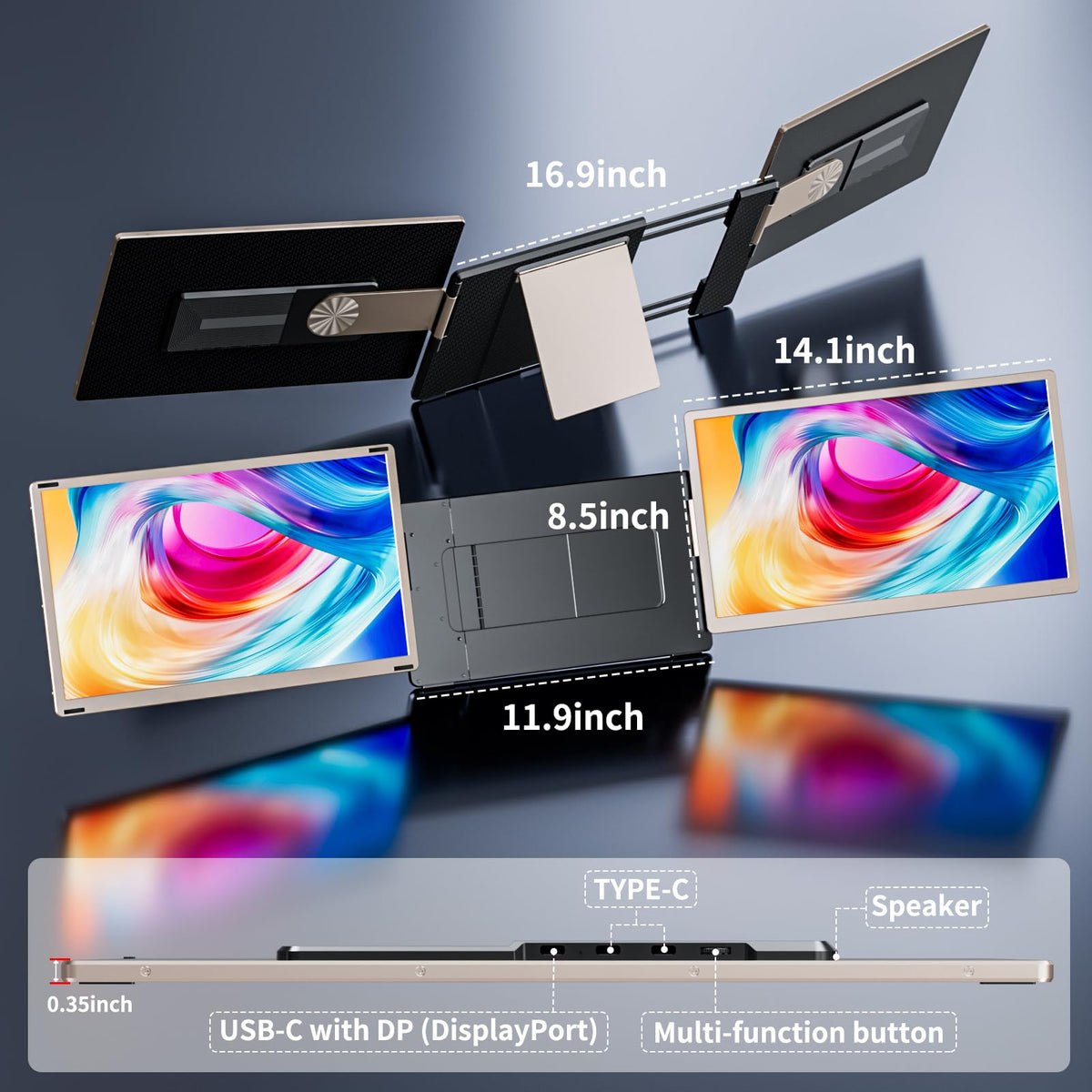 Laptomo S6 rotates for flexible horizontal and vertical viewing angles.