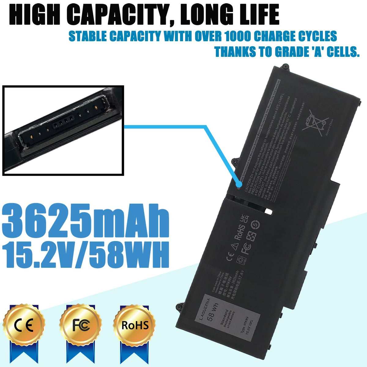 LAQUEENA closeup of battery label with part numbers for easy compatibility check