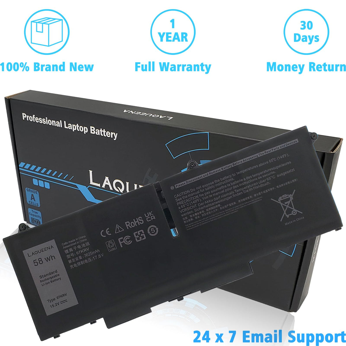 LAQUEENA battery next to ruler displaying compact size and installation scale