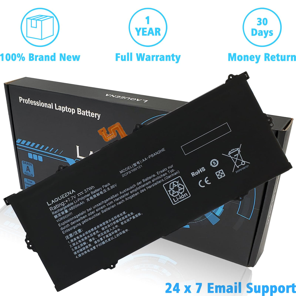 LAQUEENA capacity marking zoom highlighting 37Wh specification benefit