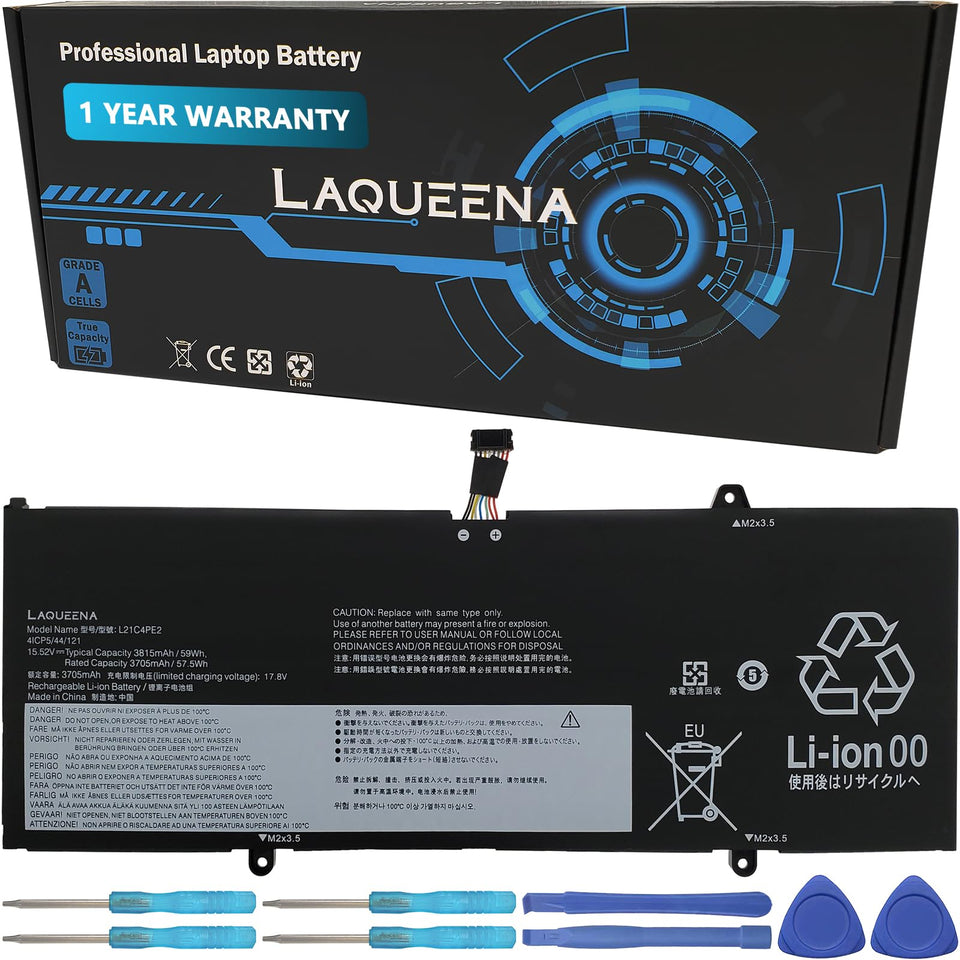 Laqueena L21C4PE2 battery front view showing compact high-capacity design