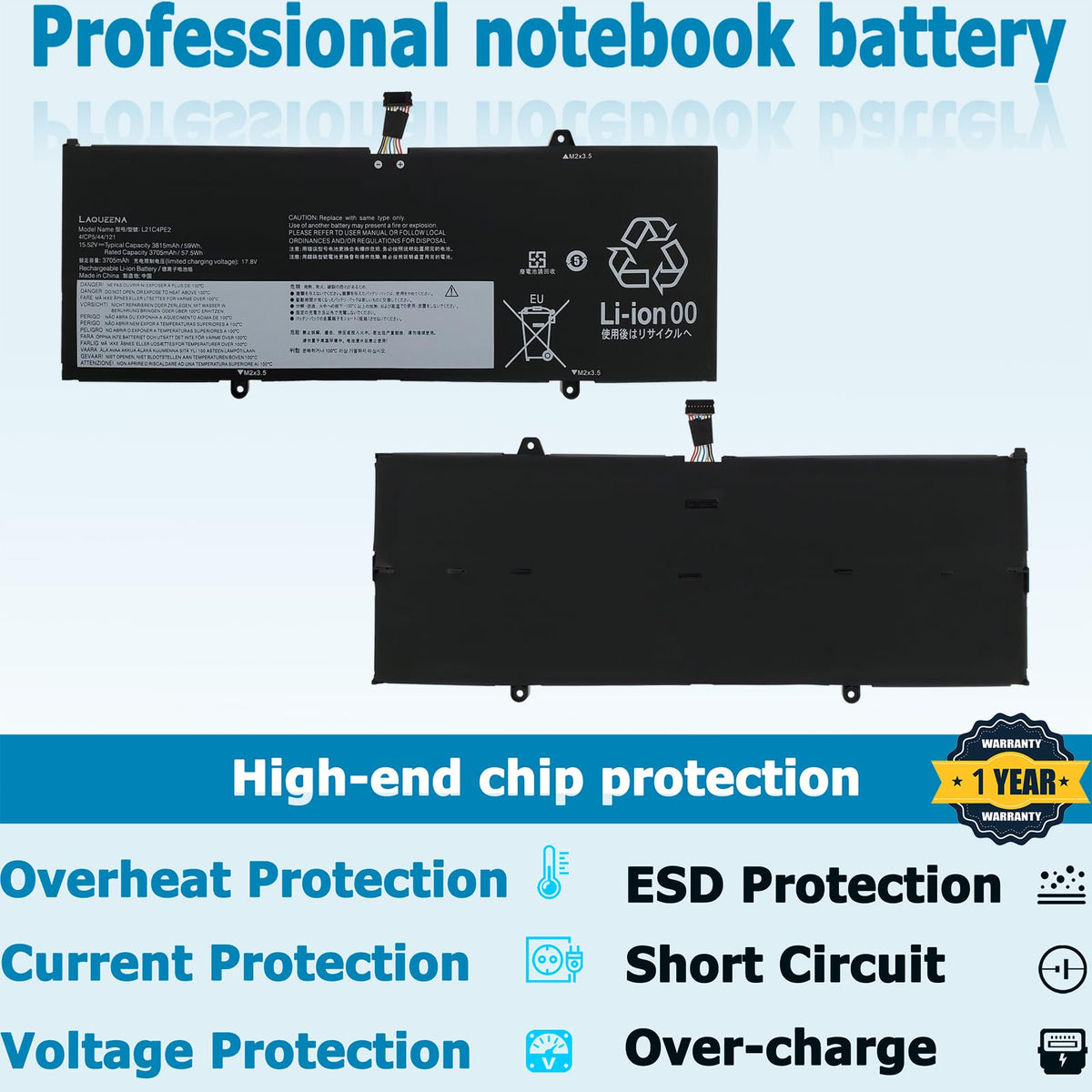 Laqueena L21C4PE2 battery packaging highlights easy replacement