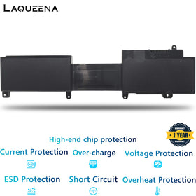 LAQUEENA battery on a desk with laptop and charger illustrating travel-ready convenience