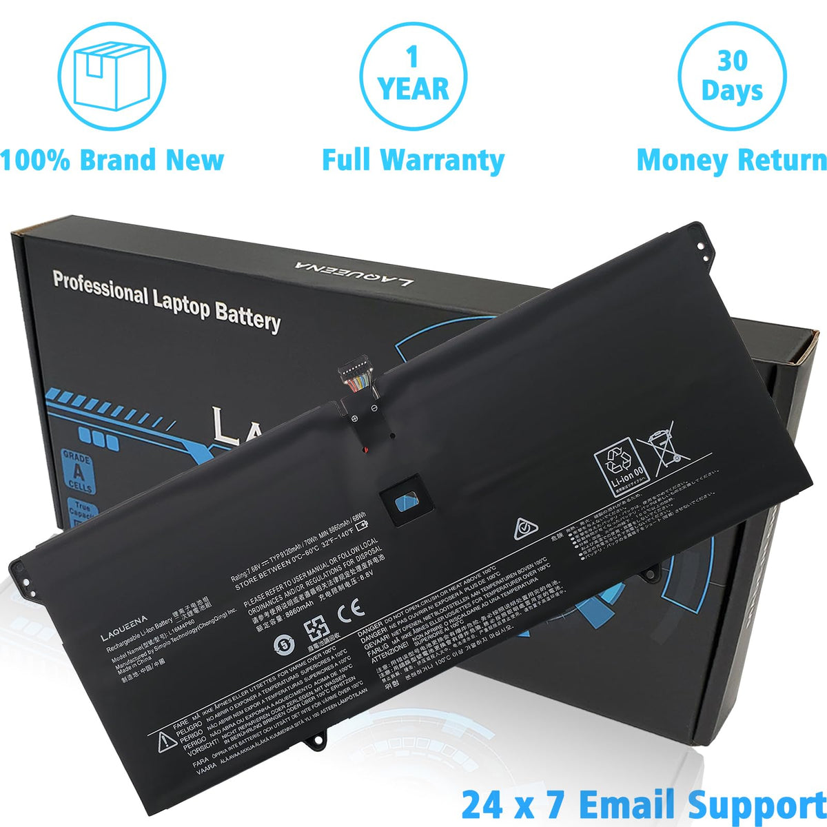 LAQUEENA battery next to ruler showing compact size and accurate fit