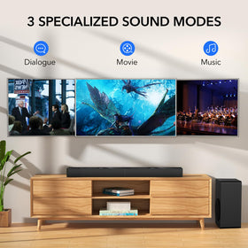 LARKSOUND 2.1 CH subwoofer front view delivers deep bass for cinematic scenes.