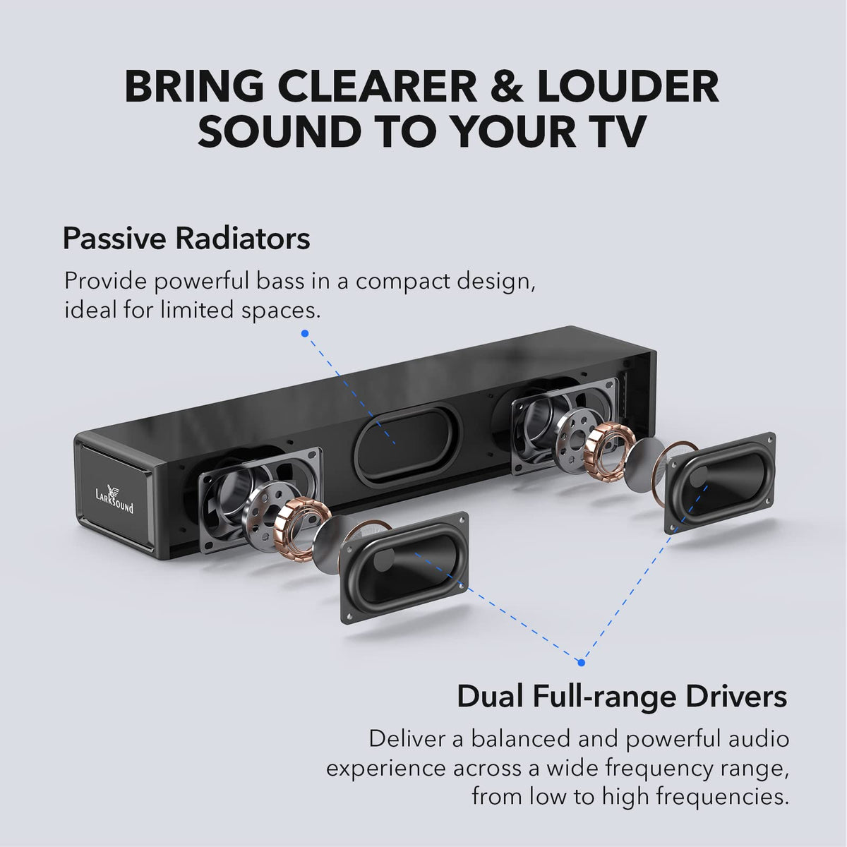 LARKSOUND mounted on wall with included kit for space-saving, neat installation