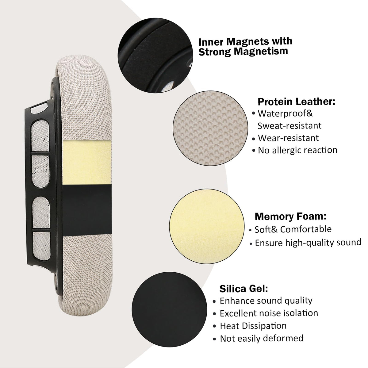 Laselan AirPods Max ear pads blue sky detail emphasizing improved seal and sound.