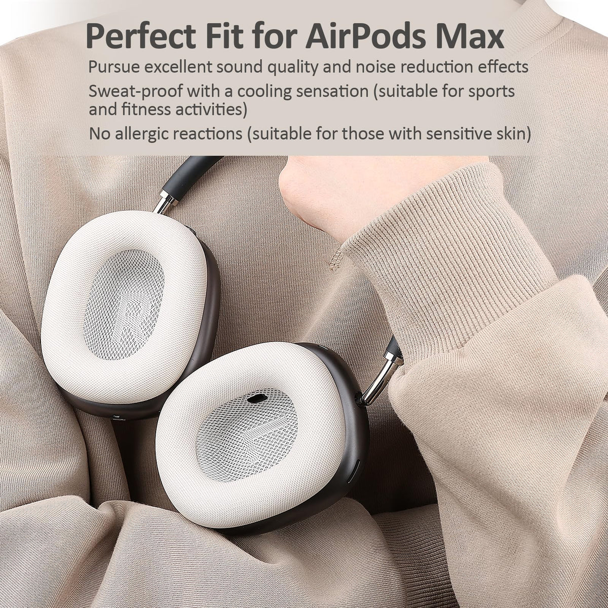 Laselan AirPods Max ear pads midnight black texture highlight for daily listening.