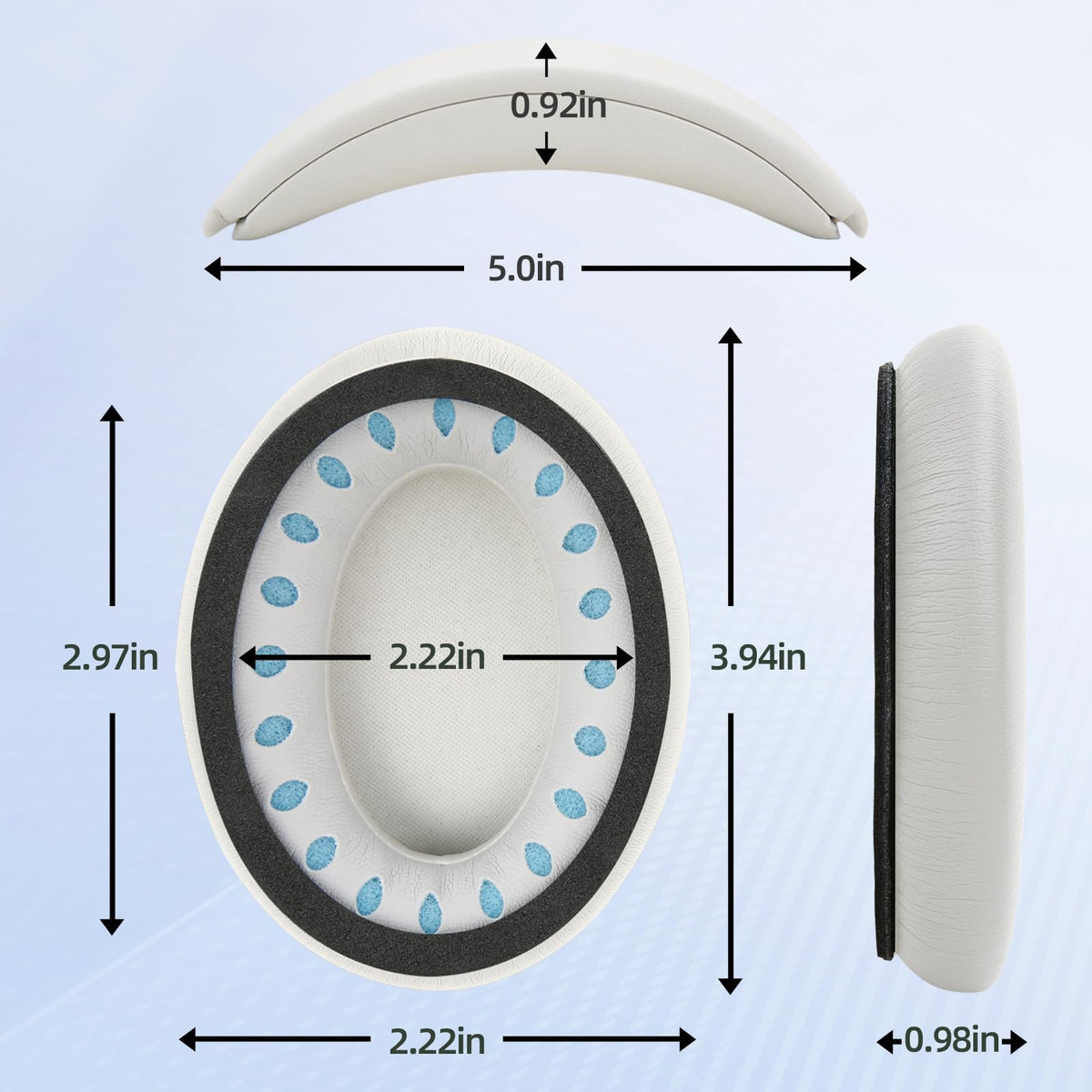 Laselan pads improving passive isolation for Bose QC45 during use.