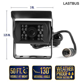 LASTBUS 360° adjustable camera adapts to bumper and hitch installations.