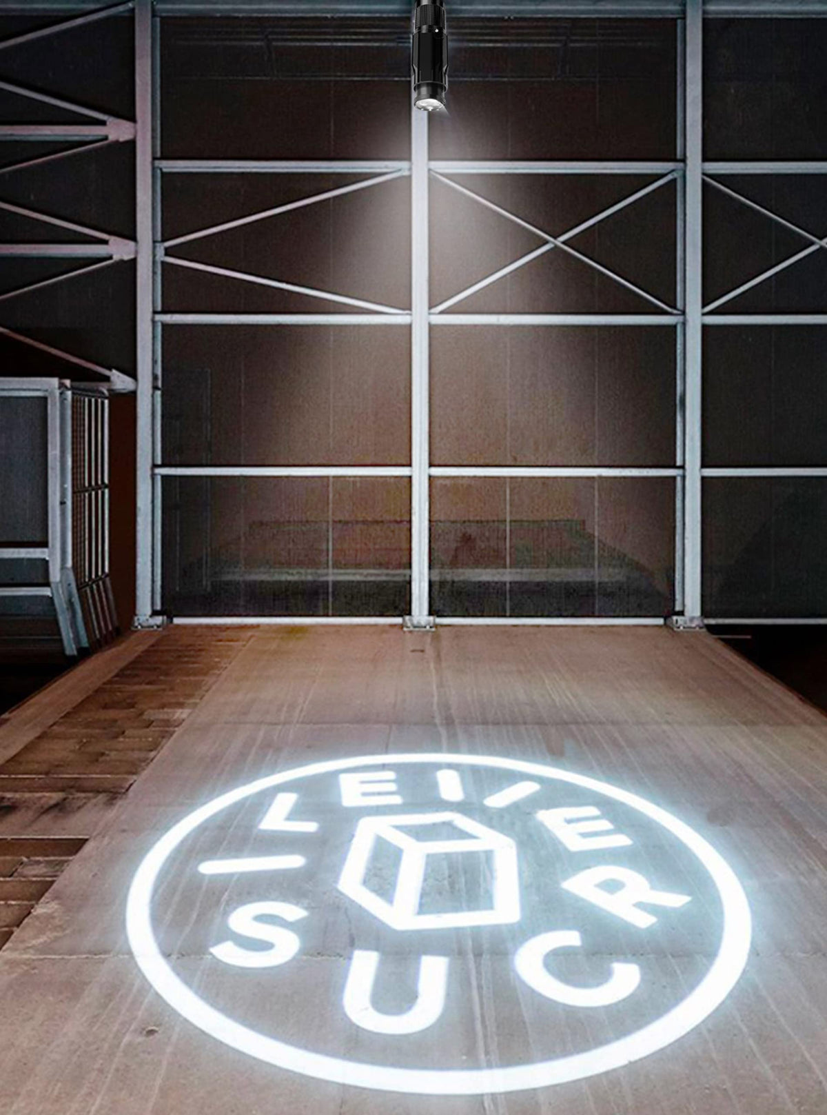 Laulgpoha 30W GOBO projection of storefront logo on wall for branding