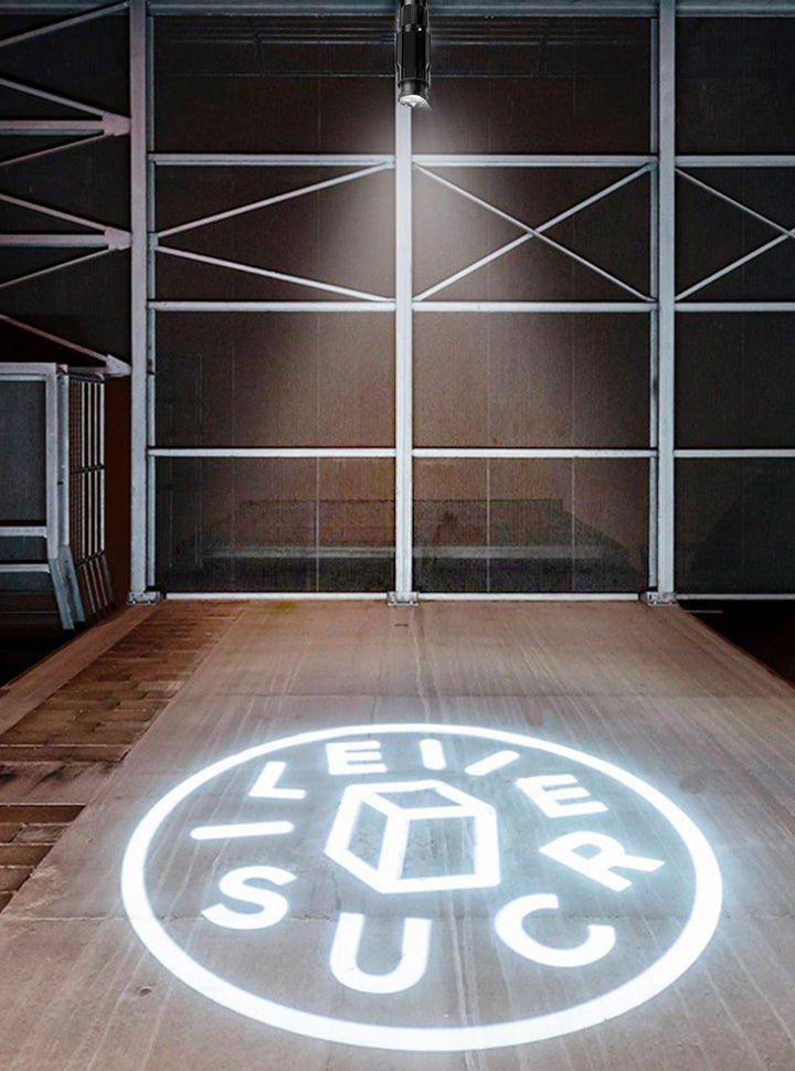 Laulgpoha 30W GOBO projection of storefront logo on wall for branding