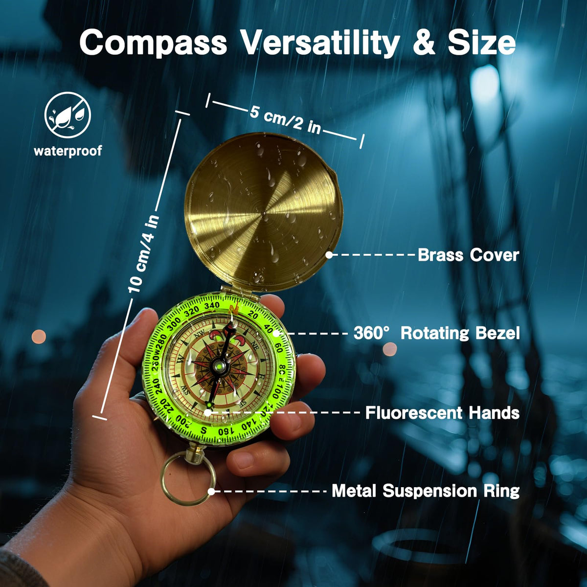 Laupha survival compass with copper face reads direction in any weather.