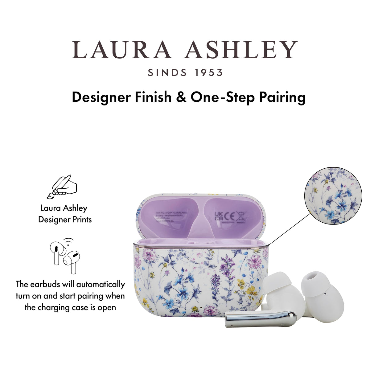 Laura Ashley Skylark in-ear fit provides secure comfort during workouts.