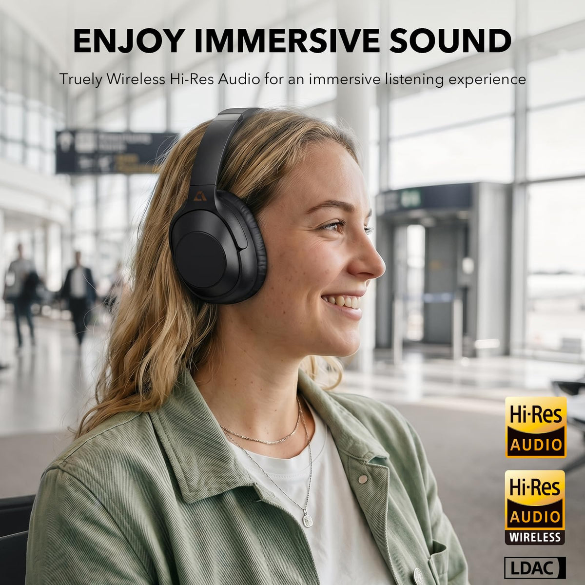 Lavales earcup close-up showing memory foam and protein-leather, ensures long-wear comfort