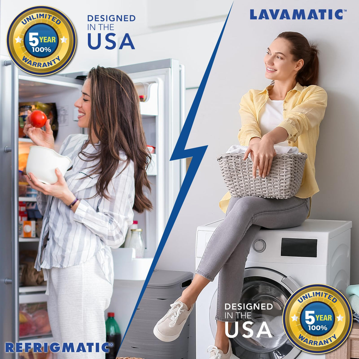 Lavamatic connected to washing machine demonstrating surge protection in use
