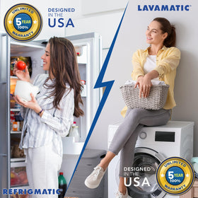 Lavamatic connected to washing machine demonstrating surge protection in use