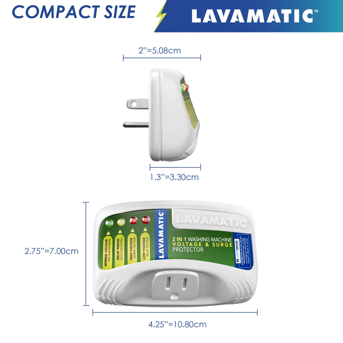 Lavamatic next to measuring tape demonstrating compact size for tight laundry spaces