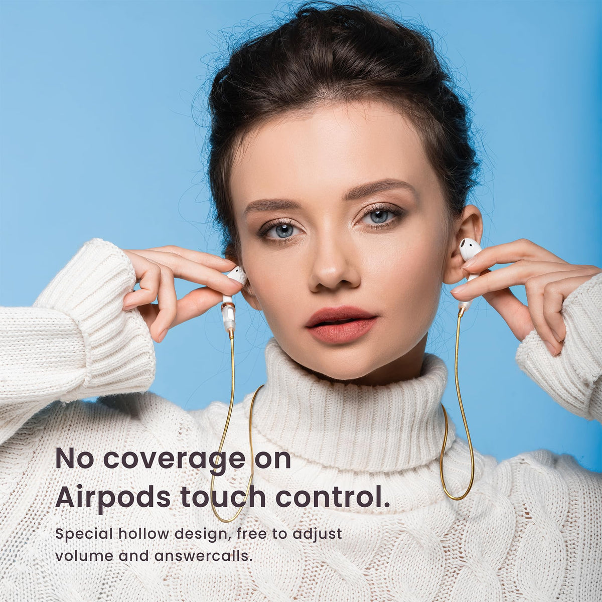 Lawonda magnetic lock detail keeps AirPods safely around the neck during workouts.