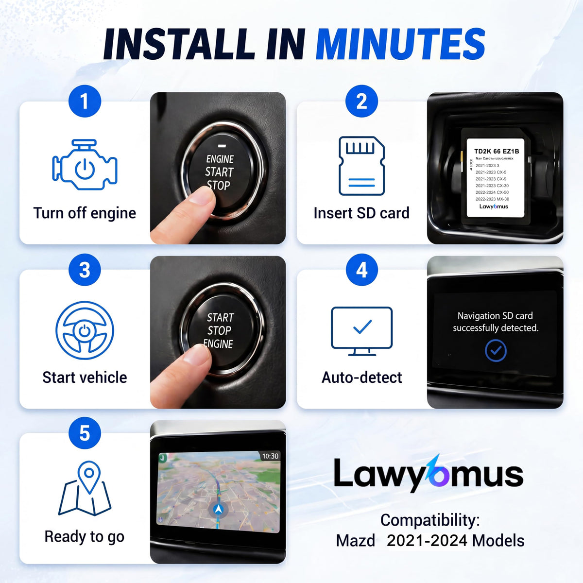 Offline maps interface from Lawyomus TD2K66EZ1B on Mazda screen