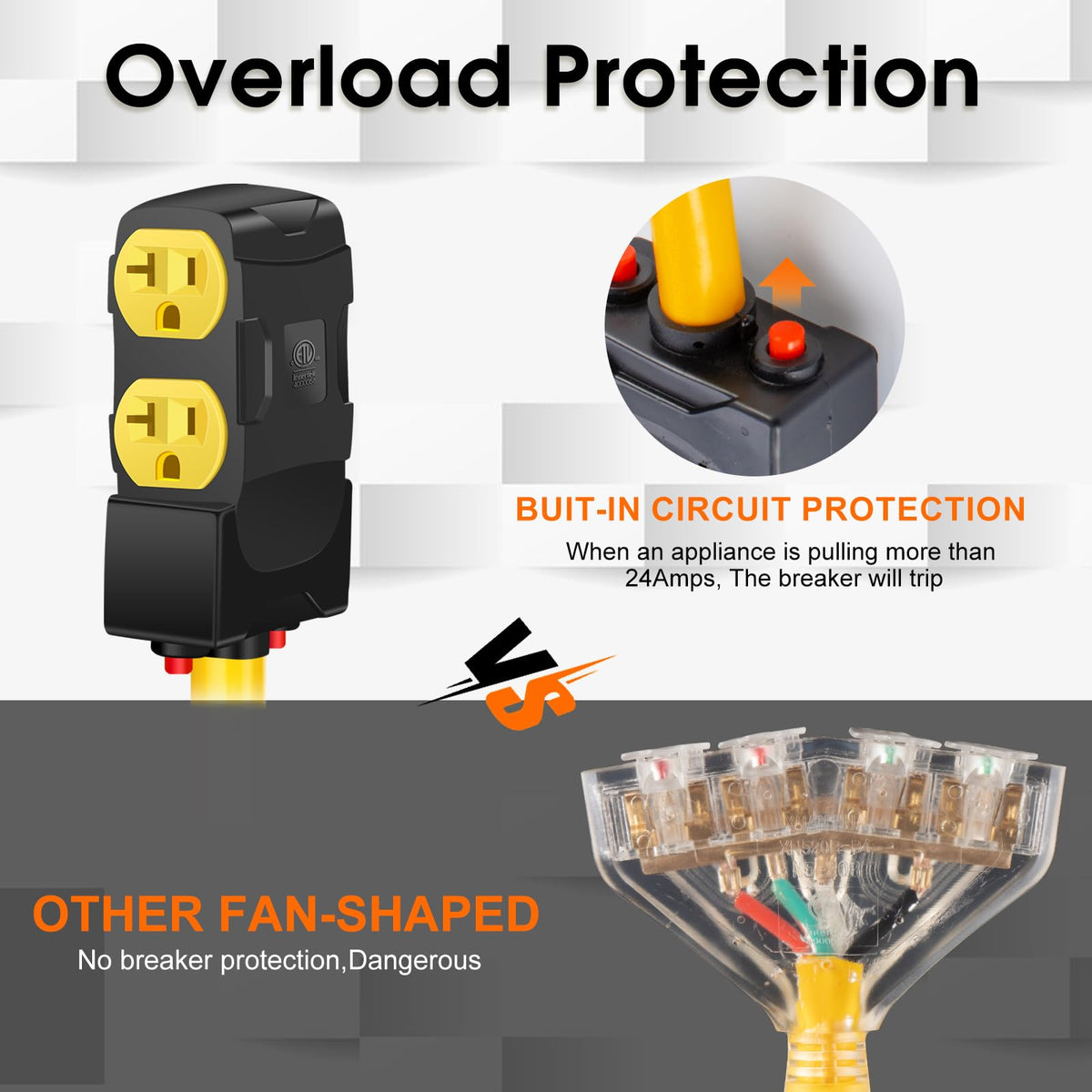 LAZMUMI built-in circuit breaker diagram highlighting overload protection feature